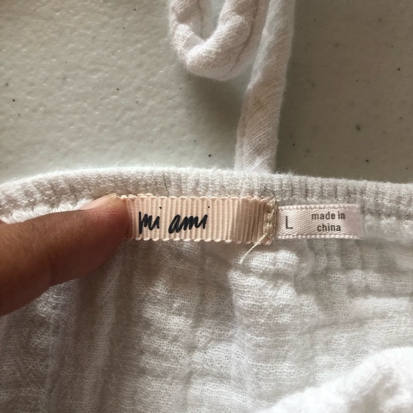 Mi ami White Crop Peplum Blouse Size L V-Neck Summer Beach Boho Festival - Picture 2 of 12